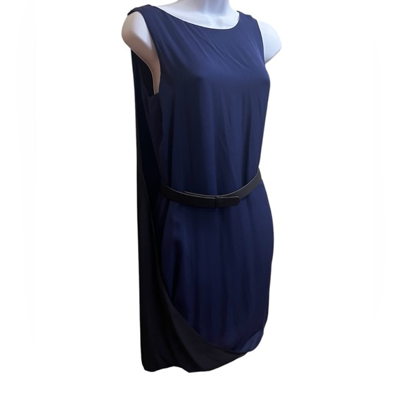 Halston Heritage silk mini shift dress draped Size 6 in Midnight/Black - Picture 3 of 8